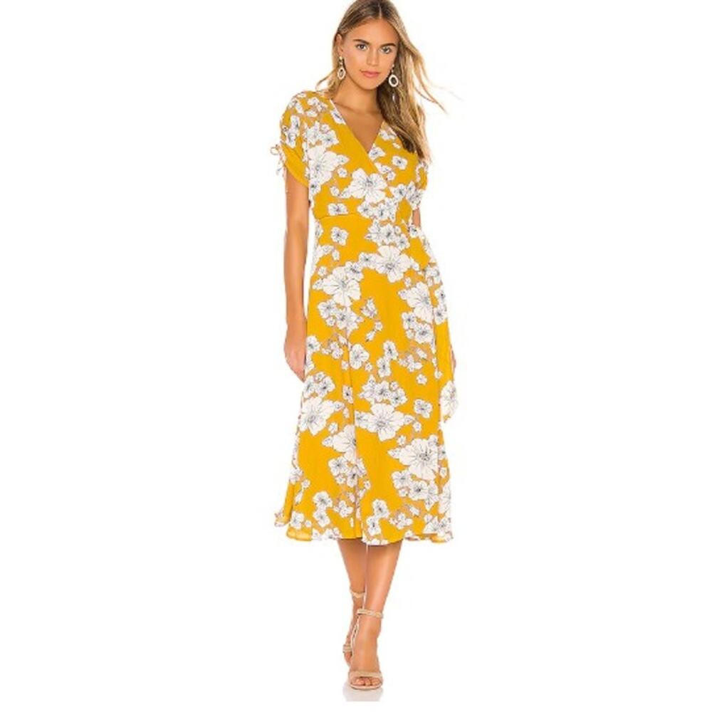 Cleobella Myra Wrap Midi Dress Yellow Floral Sz S